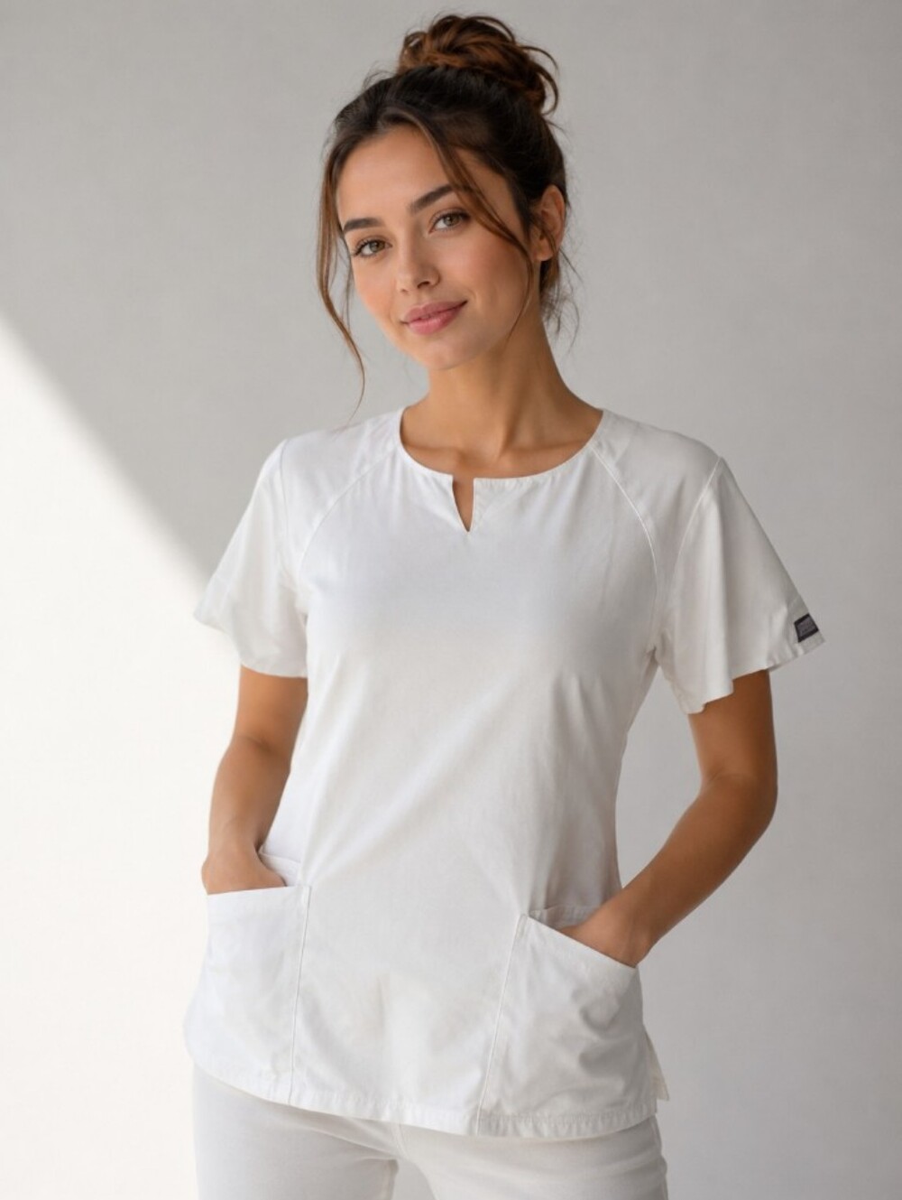 Cherokee Women’s White Medical Scrub Top - Classic Pocket Tee Medium
